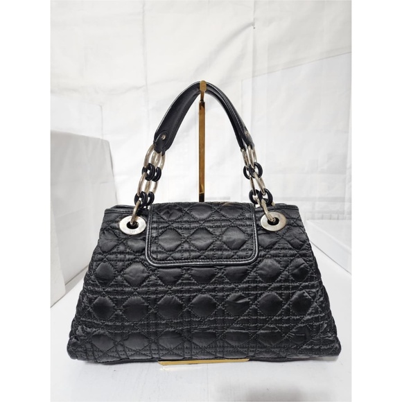 Authentic CHRISTIAN DIOR Cannage Quilted Satin Charming Lock Tote Bag Black - Picture 4 of 13